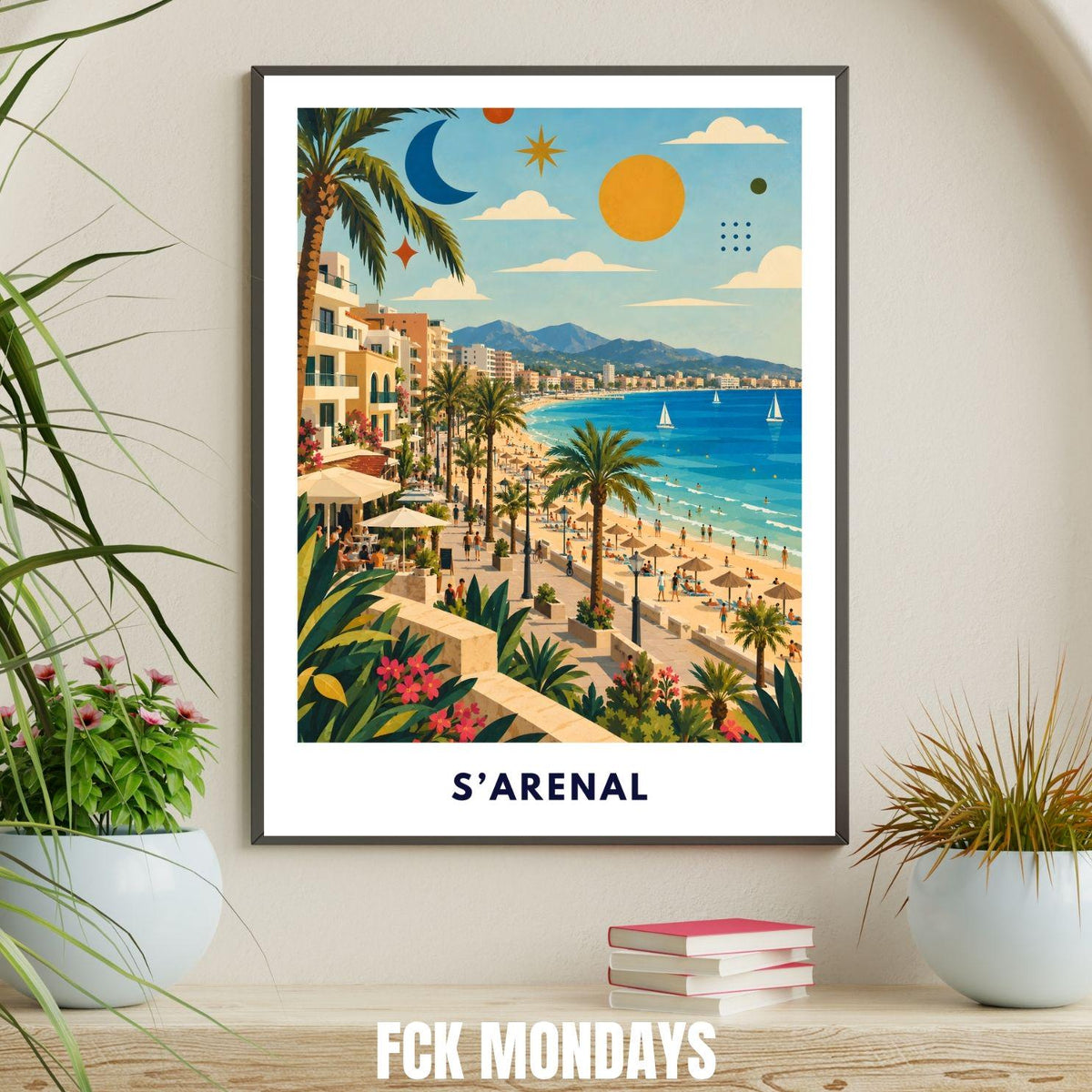 El Arenal Poster Mallorca | S’Arenal Strand & Palmen Illustration | Spanien Mediterrane Wanddeko | Playa Print Malle Ballermann