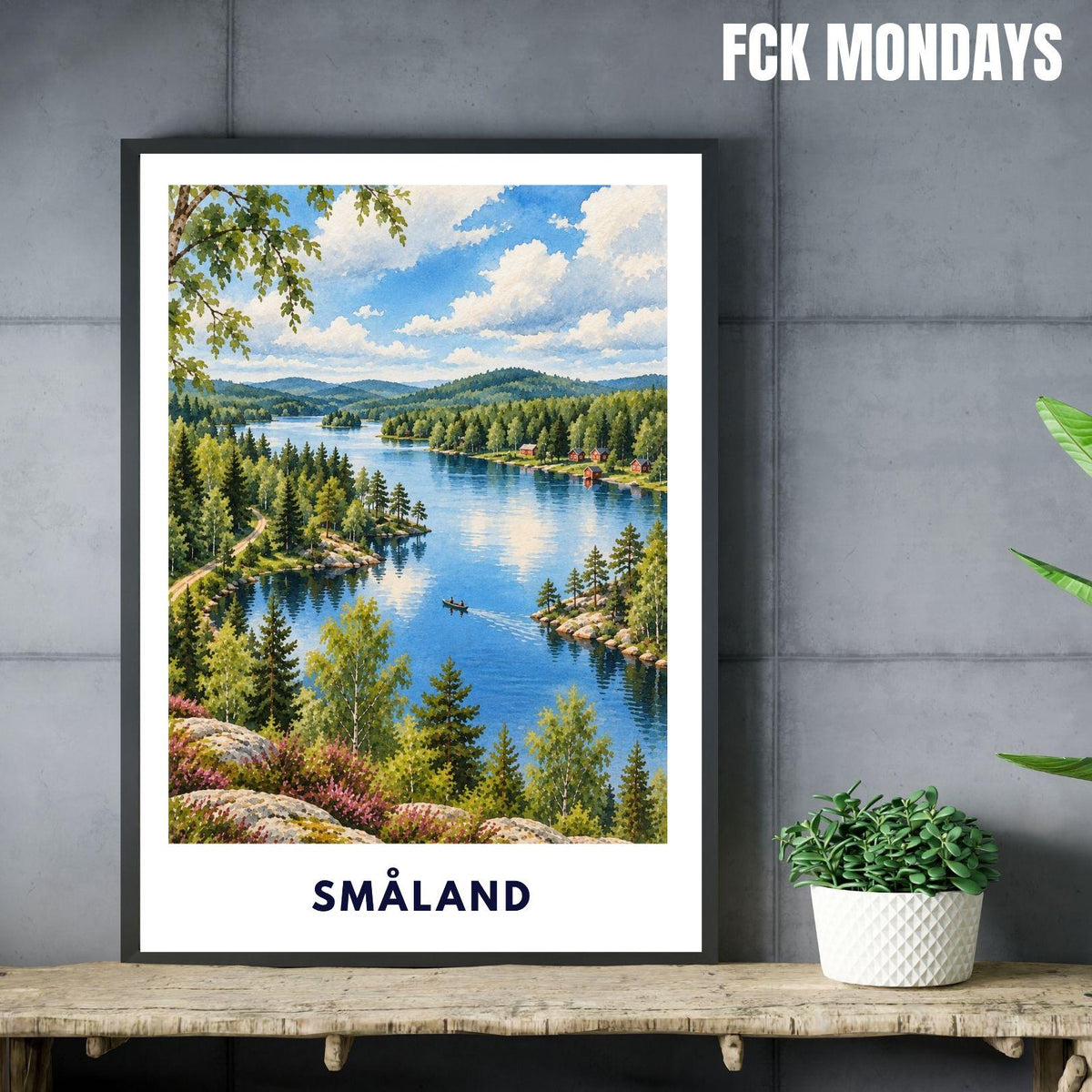 Småland See Poster Schweden | Wald & Seen Illustration | Skandinavische Wanddeko | Reise Poster | Smaland Natur Wanderung Urlaub