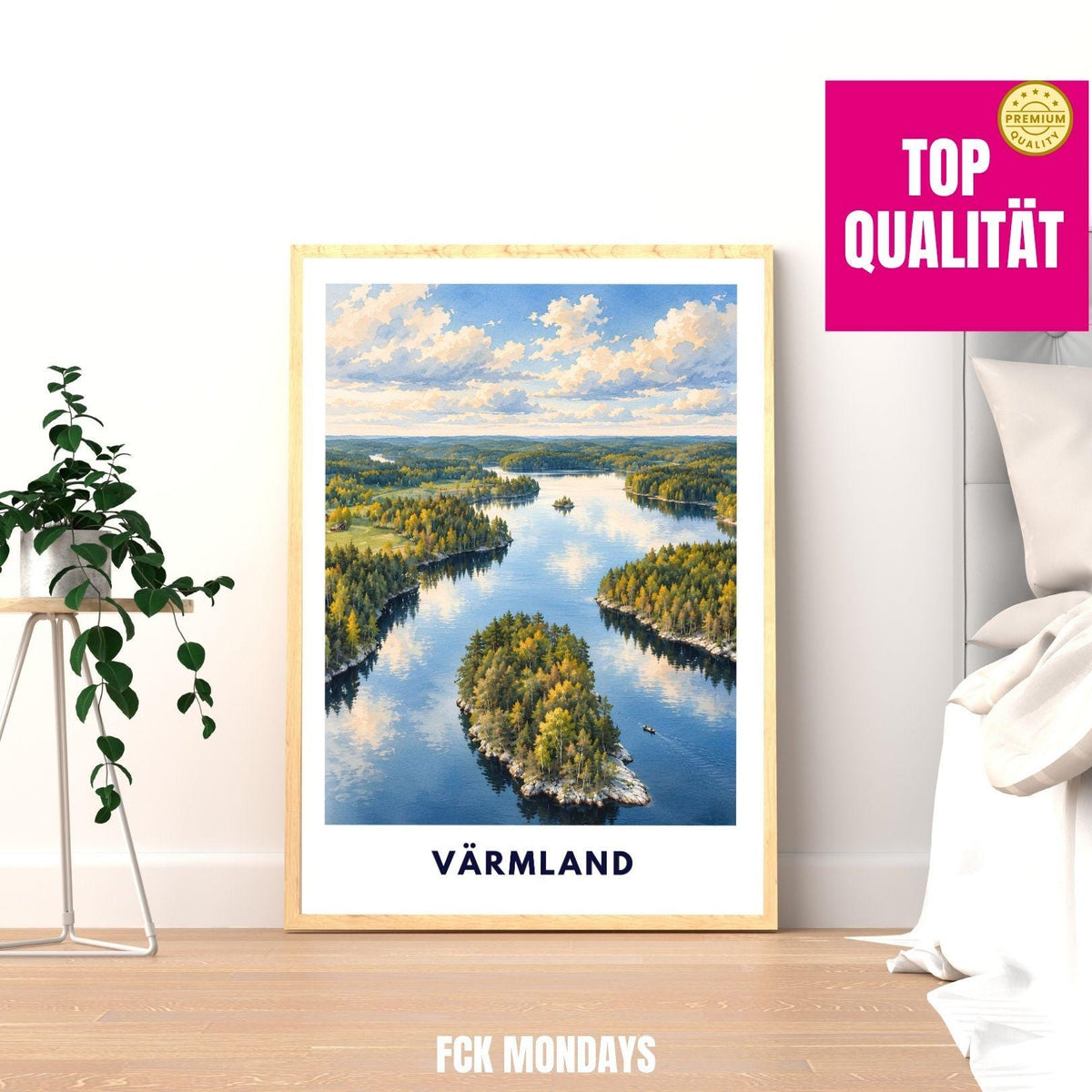 Värmland Poster Schweden | Seenlandschaft mit Waldinseln | Skandinavisches Wandbild | Aquarell Reise Poster | Nordische Natur Wandern Natur