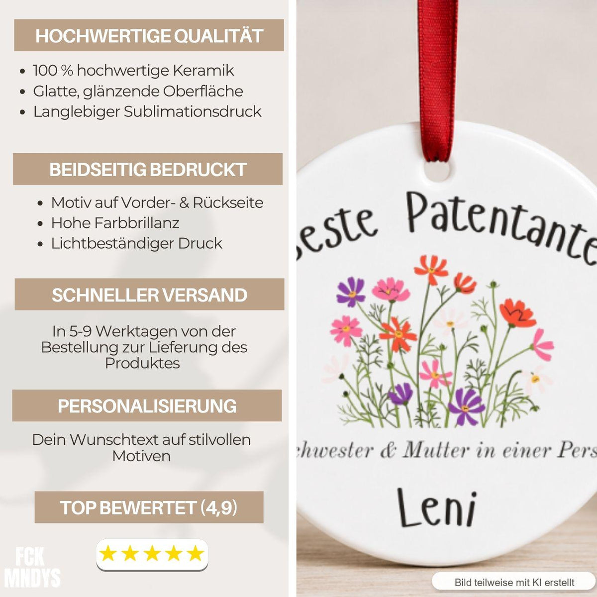 Geschenk für Patentante Ornament personalisiert, Patenonkel Geschenk von Patenkind Patentochter Patensohn, Keramik Anhänger