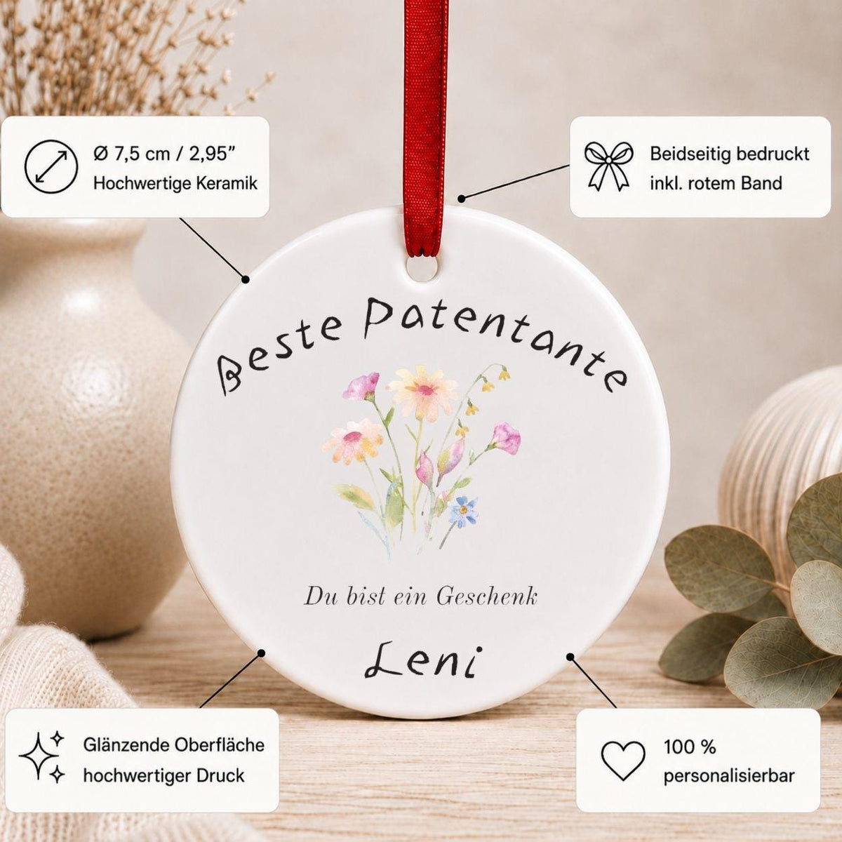 Geschenk für Patentante Ornament personalisiert, Patenonkel Geschenk von Patenkind Patentochter Patensohn, Keramik Anhänger