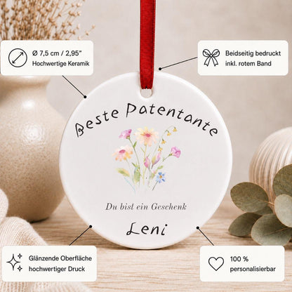 Geschenk für Patentante Ornament personalisiert, Patenonkel Geschenk von Patenkind Patentochter Patensohn, Keramik Anhänger