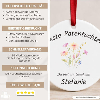 Geschenk für Patenkind Ornament personalisiert, Patentochter Patensohn Geschenk von Patentante Patenonkel, Keramik Anhänger