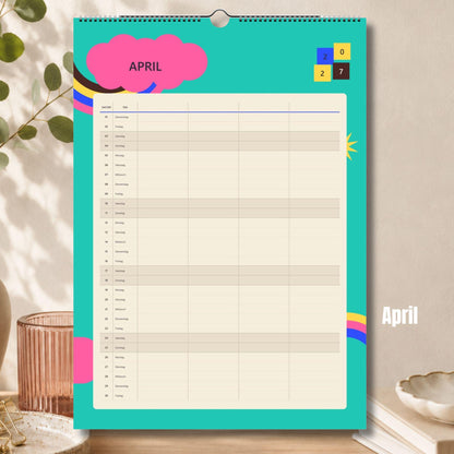 Familienkalender 2027 A3/A4 | Bunter Wandkalender für 1–4 Personen | Familienplaner mit deutschen Feiertagen | Jahreskalender Geburtstage