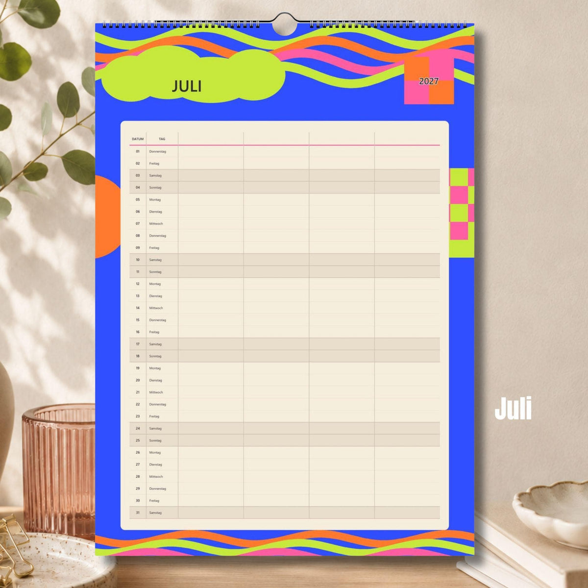 Familienkalender 2027 A3/A4 | Bunter Wandkalender für 1–4 Personen | Familienplaner mit deutschen Feiertagen | Jahreskalender Geburtstage