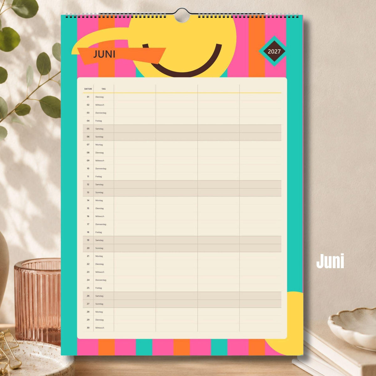 Familienkalender 2027 A3/A4 | Bunter Wandkalender für 1–4 Personen | Familienplaner mit deutschen Feiertagen | Jahreskalender Geburtstage