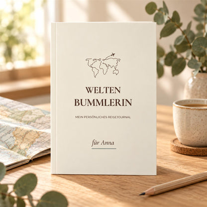 Personalisiertes Reisetagebuch mit Name – Reisejournal Weltenbummlerin Weltenbummler | Geschenk für Weltreise und Auslandsjahr Urlaub Reise