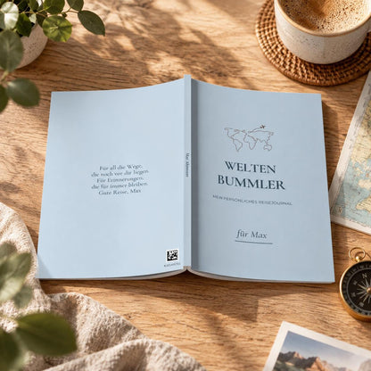 Personalisiertes Reisetagebuch mit Name – Reisejournal Weltenbummlerin Weltenbummler | Geschenk für Weltreise und Auslandsjahr Urlaub Reise