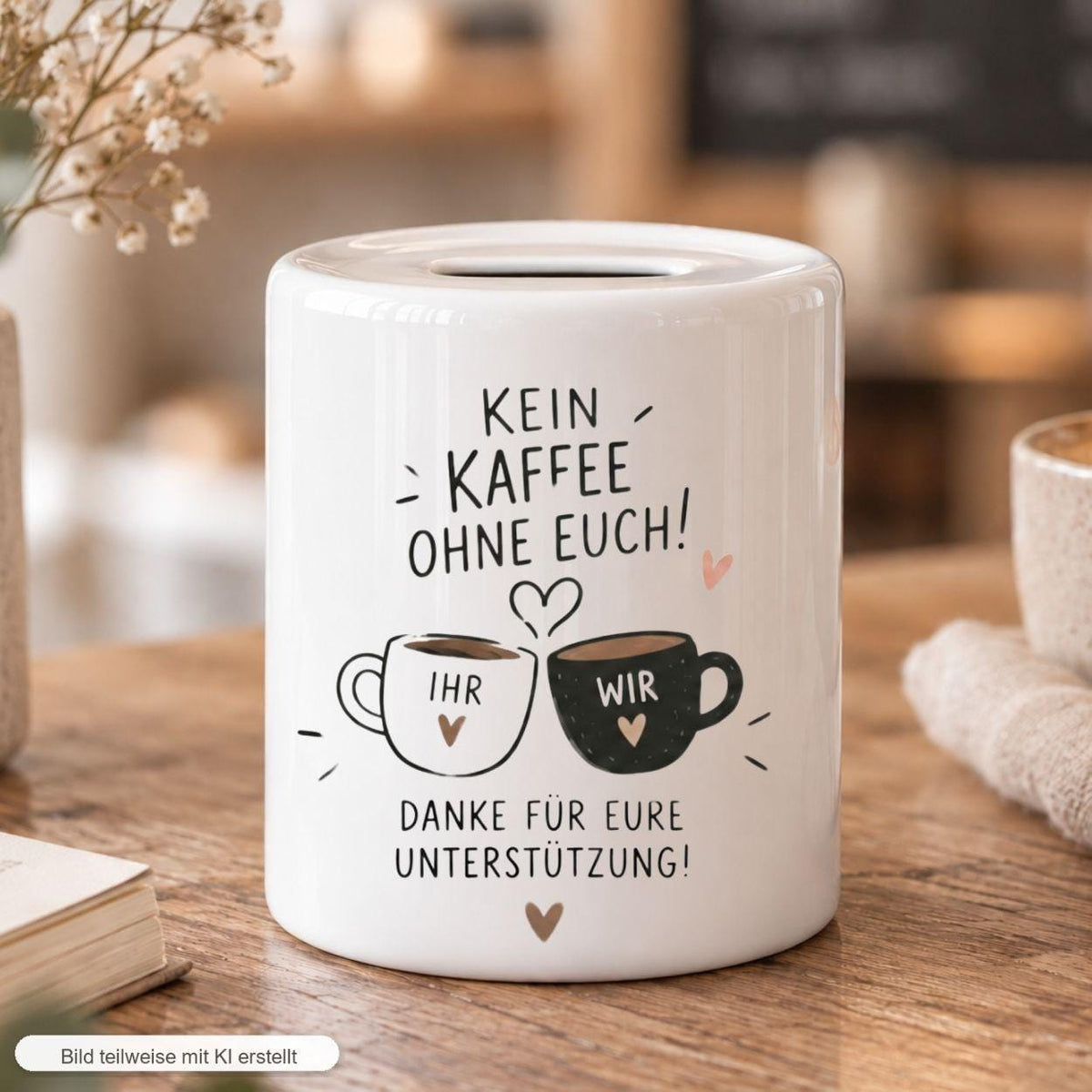 Kaffeekasse Trinkgeldkasse Spardose, Geschenk für Service, Gastro, Team Restaurant, Trinkgeld, Sparschwein Keramik Spendenkasse, Sparbüchse