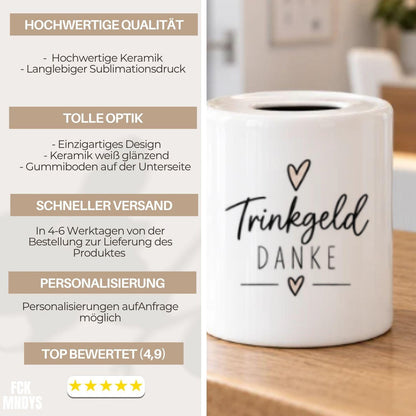 Trinkgeldkasse für Werkstatt, Arztpraxis, Werkstatt, Service, Gastro, Friseur, Geschäft, Laden, Sparschwein Keramik Spendenkasse, Sparbüchse