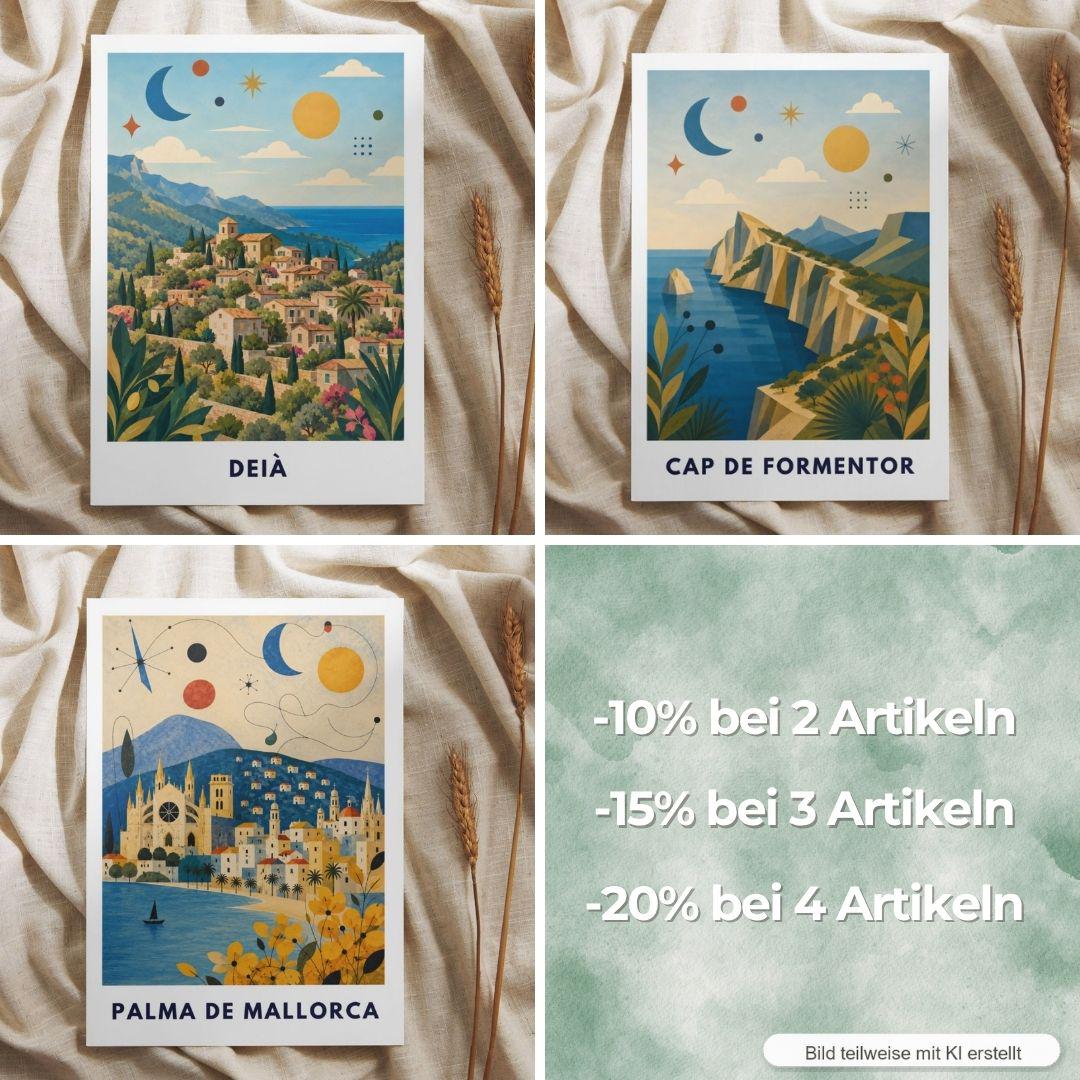 El Arenal Poster Mallorca | S’Arenal Strand & Palmen Illustration | Spanien Mediterrane Wanddeko | Playa Print Malle Ballermann