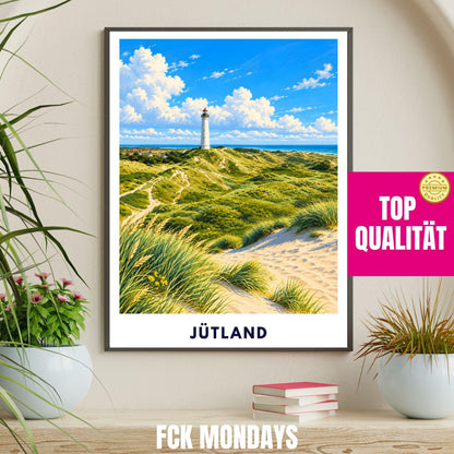 Jütland Poster Dänemark | Lyngvig Fyr Leuchtturm | Ringkøbing Fjord & Nordsee Dünen | Hvide Sande Küsten Wandbild