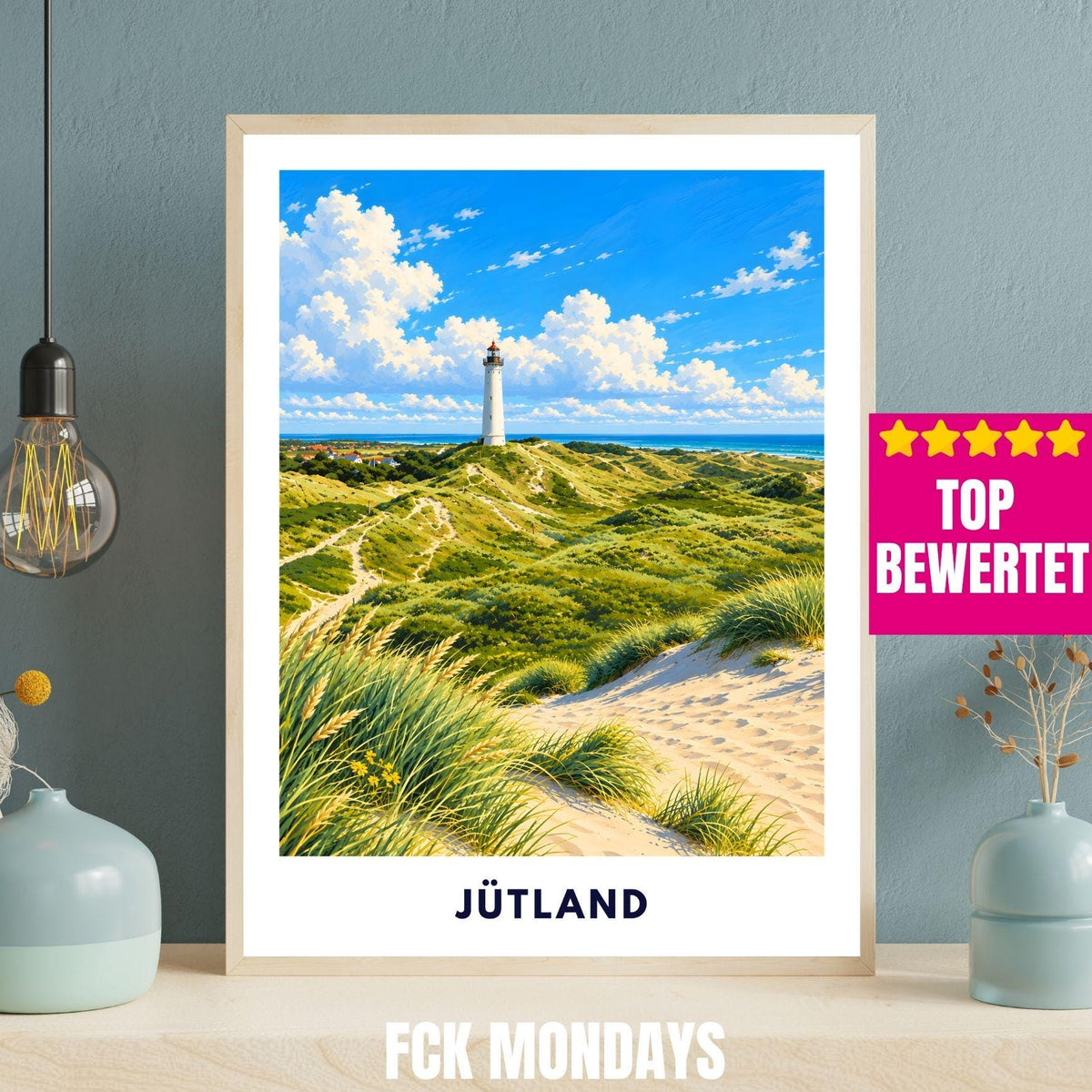 Jütland Poster Dänemark | Lyngvig Fyr Leuchtturm | Ringkøbing Fjord & Nordsee Dünen | Hvide Sande Küsten Wandbild