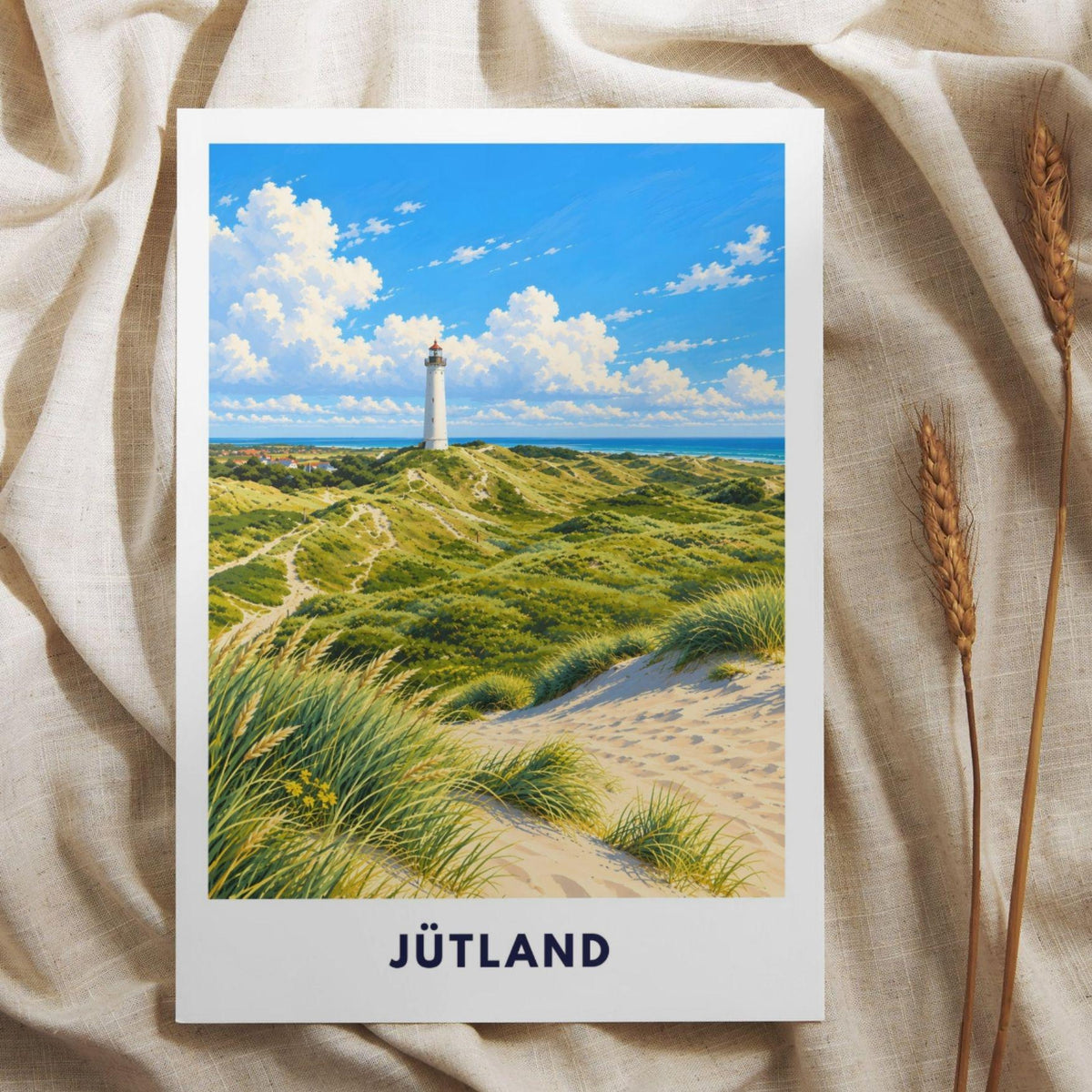 Jütland Poster Dänemark | Lyngvig Fyr Leuchtturm | Ringkøbing Fjord & Nordsee Dünen | Hvide Sande Küsten Wandbild