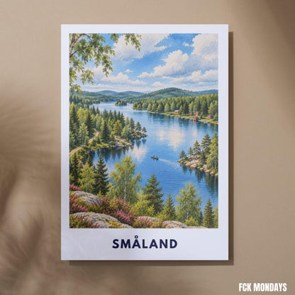 Småland See Poster Schweden | Wald & Seen Illustration | Skandinavische Wanddeko | Reise Poster | Smaland Natur Wanderung Urlaub
