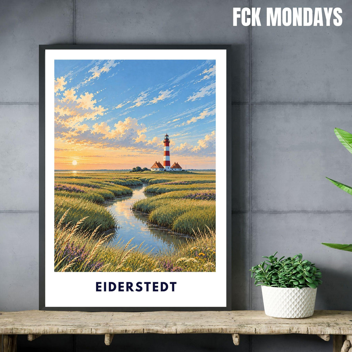Eiderstedt Poster St. Peter-Ording | Westerhever Leuchtturm Illustration | Nordsee Wandbild | Nordfriesland Küstendeko Strand Meer Print
