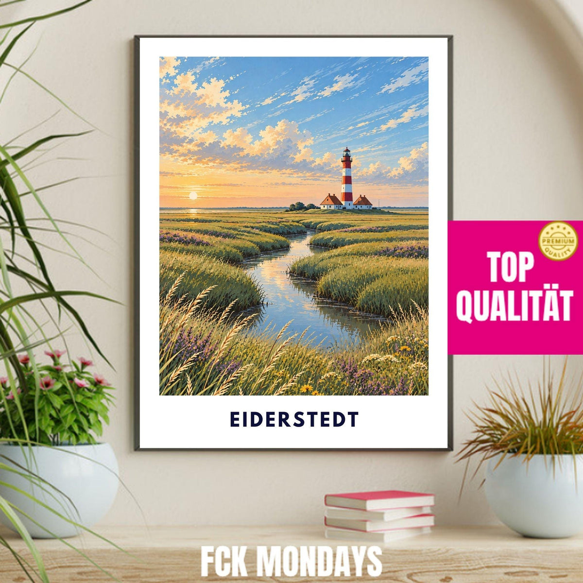Eiderstedt Poster St. Peter-Ording | Westerhever Leuchtturm Illustration | Nordsee Wandbild | Nordfriesland Küstendeko Strand Meer Print