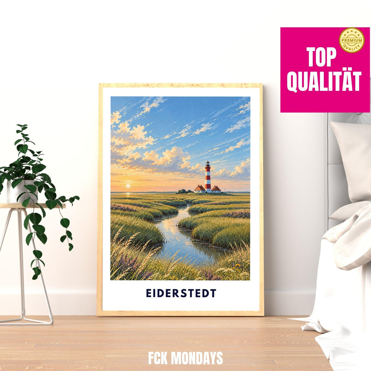 Eiderstedt Poster St. Peter-Ording | Westerhever Leuchtturm Illustration | Nordsee Wandbild | Nordfriesland Küstendeko Strand Meer Print