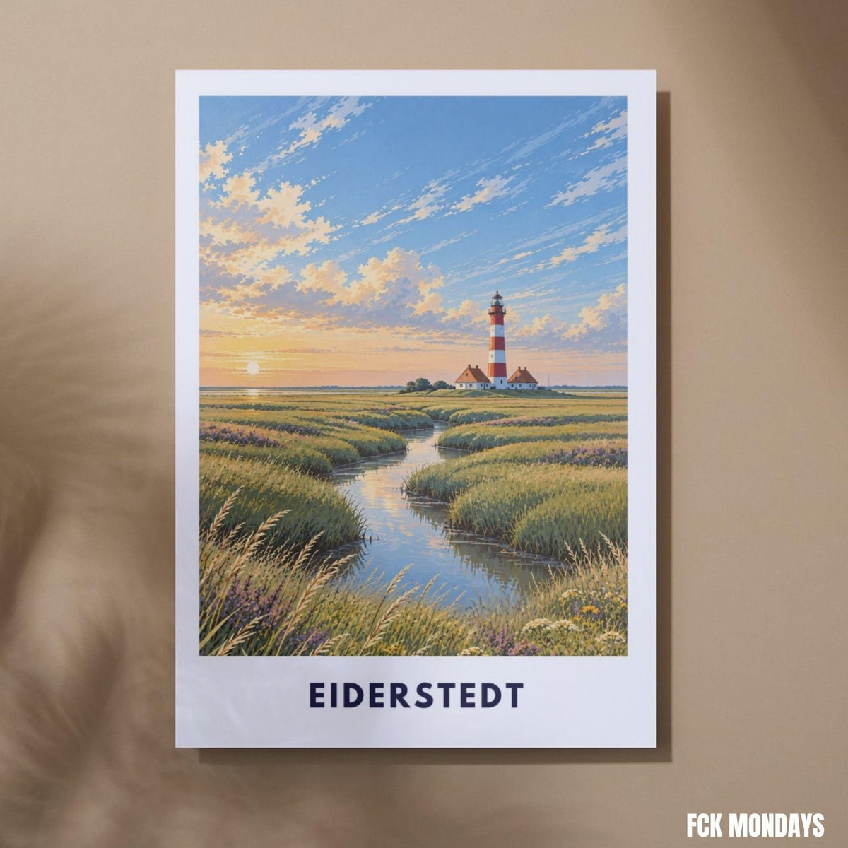 Eiderstedt Poster St. Peter-Ording | Westerhever Leuchtturm Illustration | Nordsee Wandbild | Nordfriesland Küstendeko Strand Meer Print