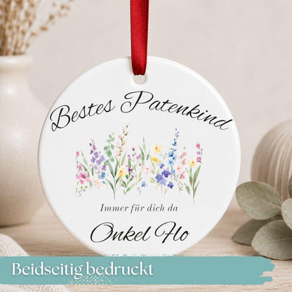 Geschenk für Patenkind Ornament personalisiert, Patentochter Patensohn Geschenk von Patentante Patenonkel, Keramik Anhänger