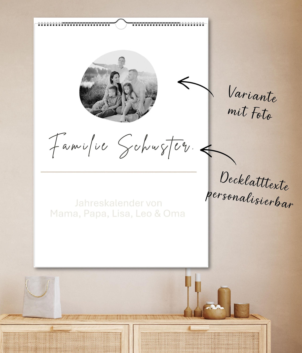 Familienplaner 2026 - 2027 personalisierbar | Familienkalender mit Foto | A3 Wandkalender 3-4-5 Spalten | Startmonat wählbar minimalistisch