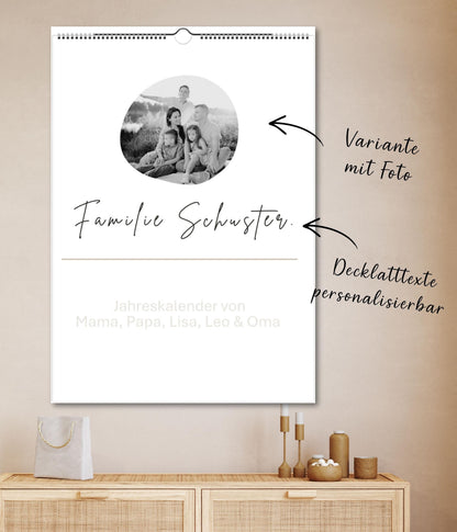 Familienplaner 2026 - 2027 personalisierbar | Familienkalender mit Foto | A3 Wandkalender 3-4-5 Spalten | Startmonat wählbar minimalistisch