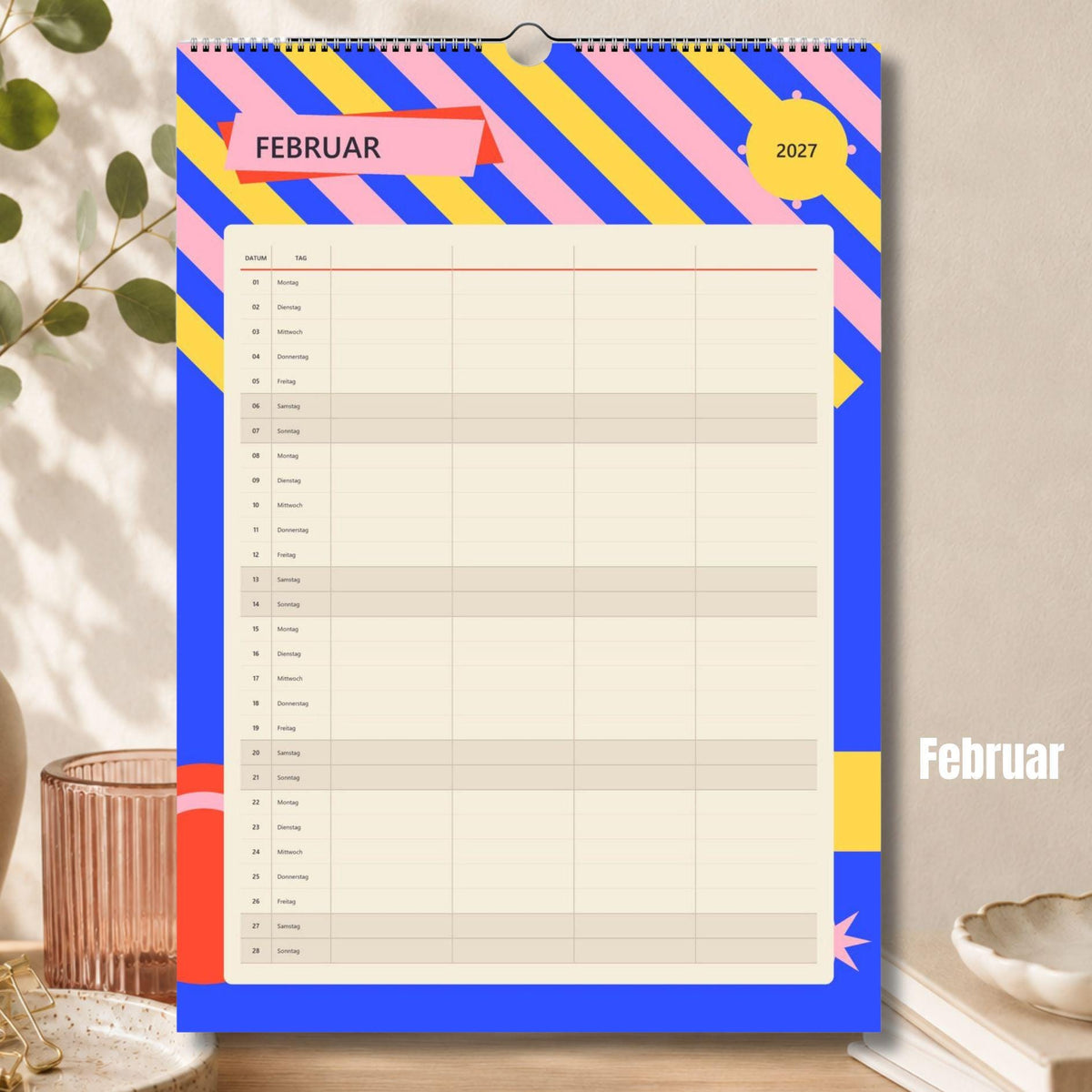 Familienkalender 2027 A3/A4 | Bunter Wandkalender für 1–4 Personen | Familienplaner mit deutschen Feiertagen | Jahreskalender Geburtstage