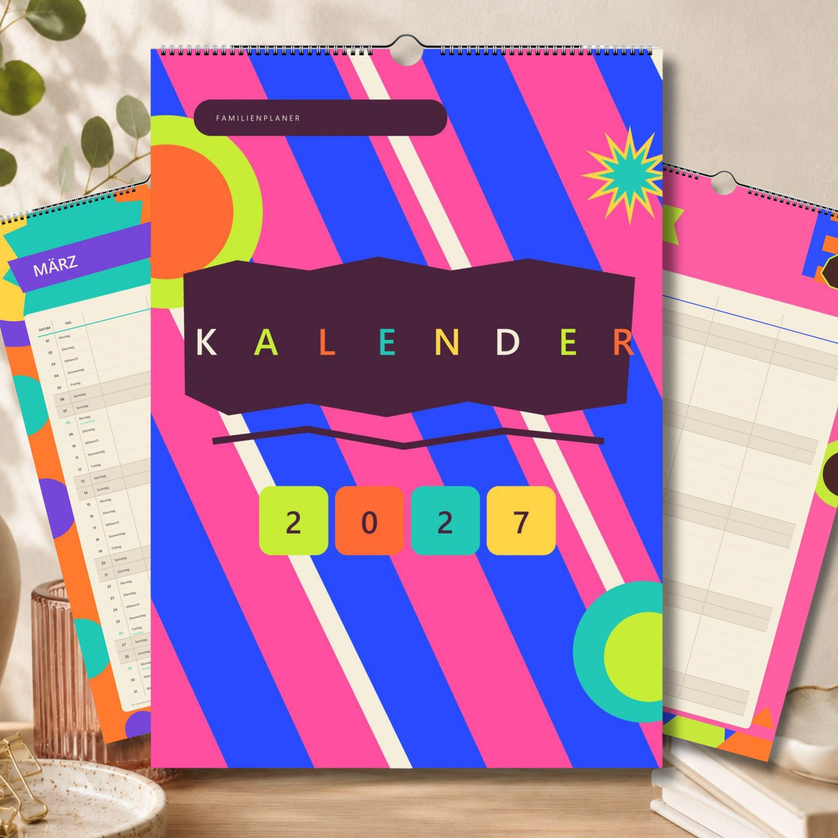 Familienkalender 2027 A3/A4 | Bunter Wandkalender für 1–4 Personen | Familienplaner mit deutschen Feiertagen | Jahreskalender Geburtstage