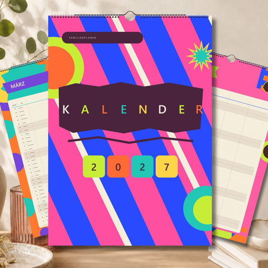 Familienkalender 2027 A3/A4 | Bunter Wandkalender für 1–4 Personen | Familienplaner mit deutschen Feiertagen | Jahreskalender Geburtstage