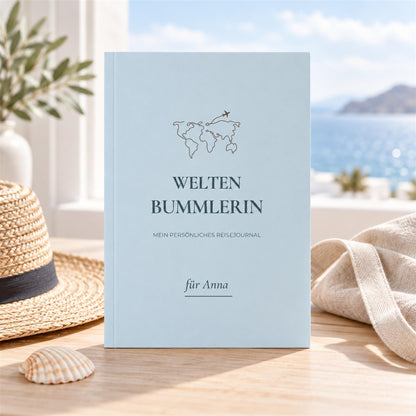 Personalisiertes Reisetagebuch mit Name – Reisejournal Weltenbummlerin Weltenbummler | Geschenk für Weltreise und Auslandsjahr Urlaub Reise
