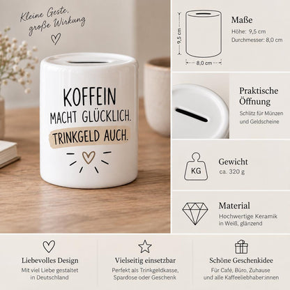 Kaffeekasse Trinkgeldkasse Spardose, Geschenk für Service, Gastro, Team Restaurant, Trinkgeld, Sparschwein Keramik Spendenkasse, Sparbüchse