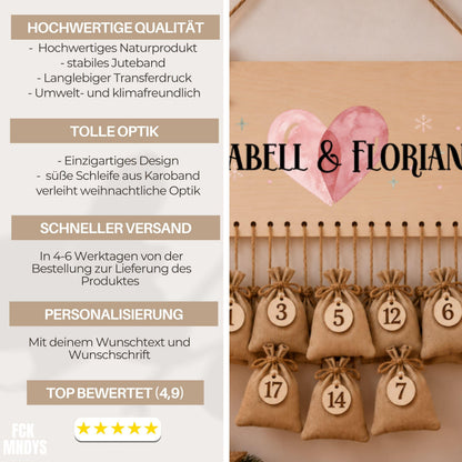 Adventskalender für Paare aus Holz zum Befüllen | Personalisierter Adventskalender Pärchenkalender | Weihnachtsgeschenk Partner Partnerin