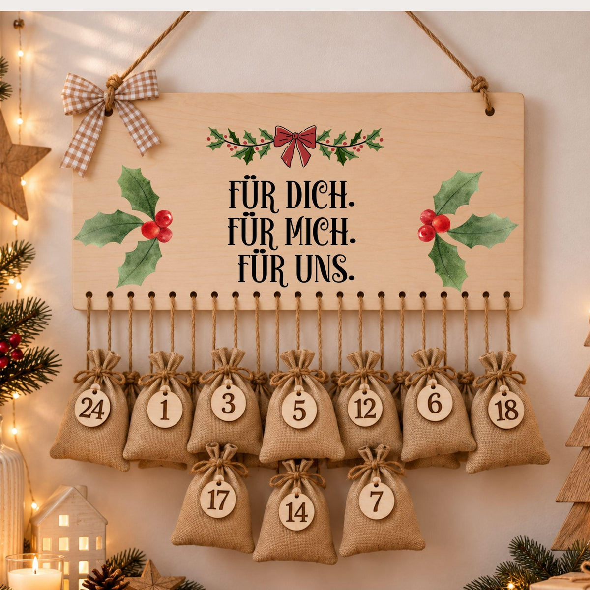 Personalisierter Adventskalender für Paare | Geschenk aus Holz zum Befüllen | Pärchenkalender Weihnachtsgeschenk Adventsdekoration Sie & Ihn