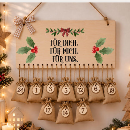 Personalisierter Adventskalender für Paare | Geschenk aus Holz zum Befüllen | Pärchenkalender Weihnachtsgeschenk Adventsdekoration Sie & Ihn