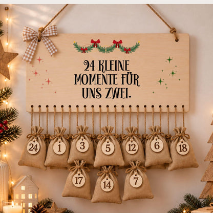 Personalisierter Adventskalender für Paare | Geschenk aus Holz zum Befüllen | Pärchenkalender Weihnachtsgeschenk Adventsdekoration Sie & Ihn