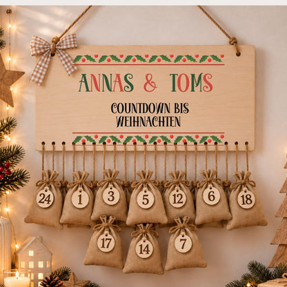 Personalisierter Adventskalender für Paare | Geschenk aus Holz zum Befüllen | Pärchenkalender Weihnachtsgeschenk Adventsdekoration Sie & Ihn