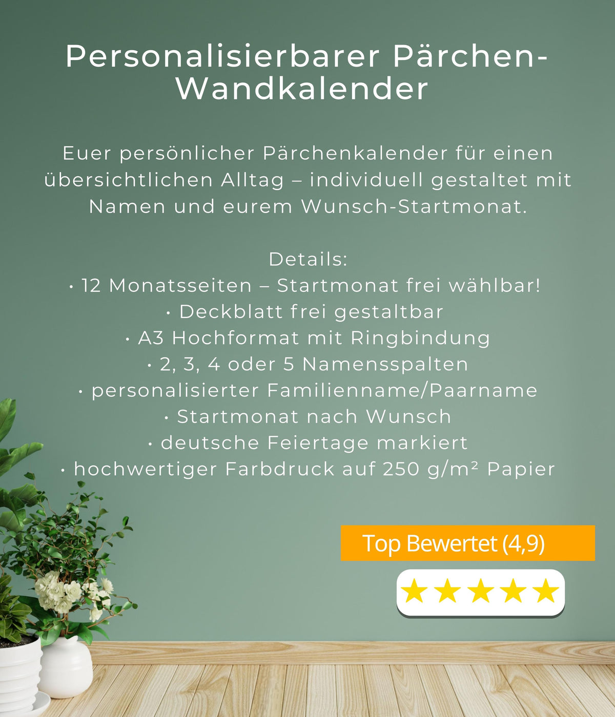 Paarkalender 2026–2027 personalisierbar | Pärchenplaner mit Foto | A3 Wandkalender für Paare | 2-3-4-5 Spalten | Startmonat wählbar mit Foto