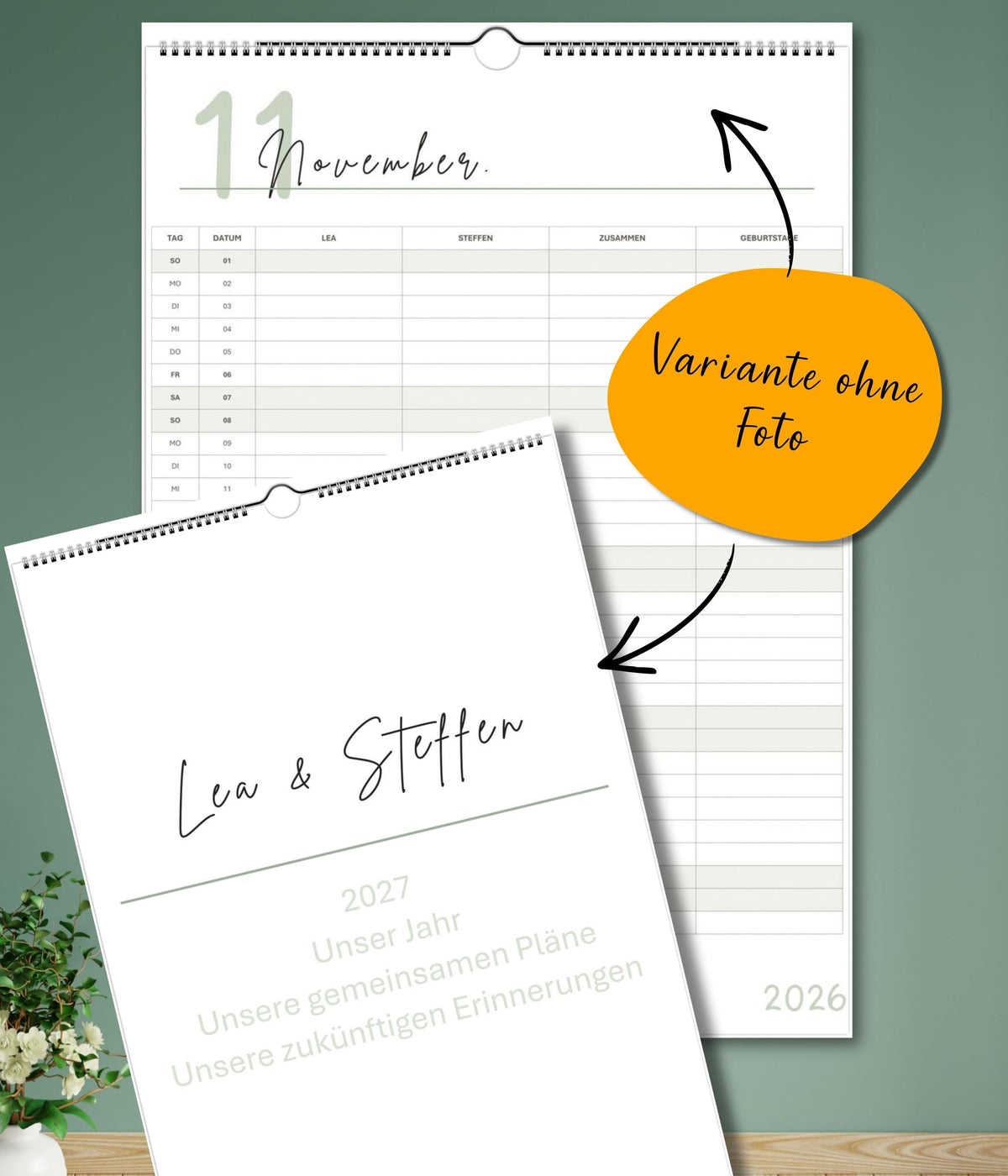 Paarkalender 2026–2027 personalisierbar | Pärchenplaner mit Foto | A3 Wandkalender für Paare | 2-3-4-5 Spalten | Startmonat wählbar mit Foto