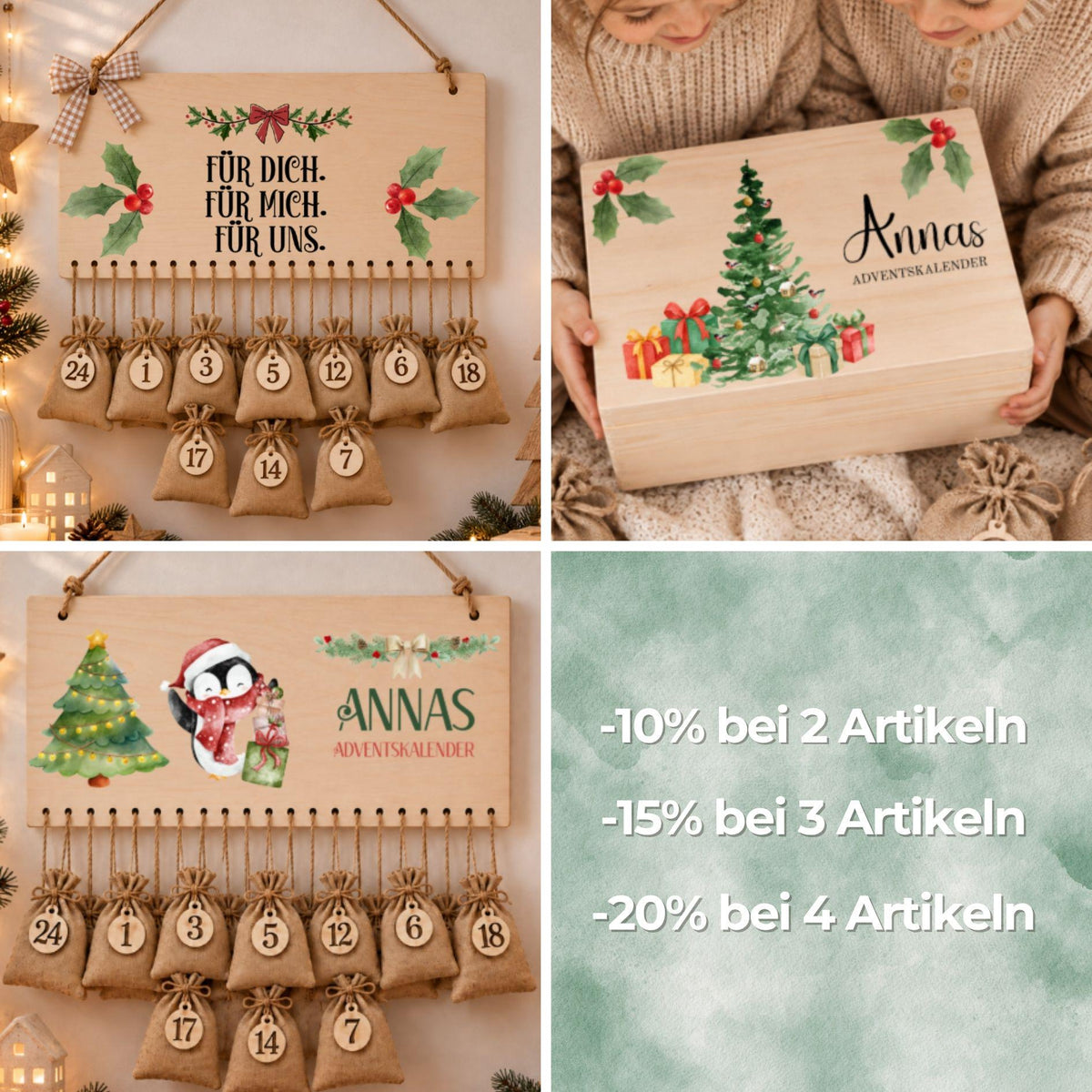 Personalisierter Adventskalender mit Namen zum Befüllen für Familien, Kalender Weihnachtsmotive für Eltern Mädchen Jungen Kinder Advent