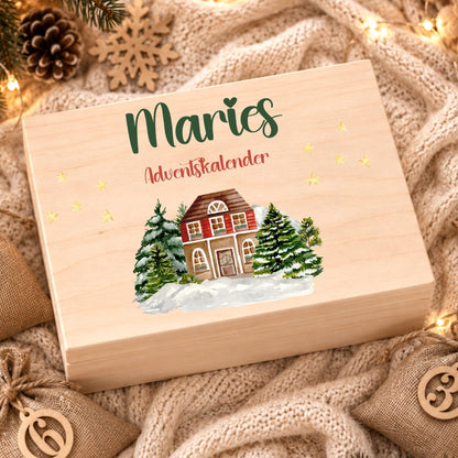 Adventskalender zum Befüllen mit 24 Jutesäckchen | Holzkiste Kinder personalisiert | Weihnachten Adventsdeko Box Mädchen Prinzessin Geschenk