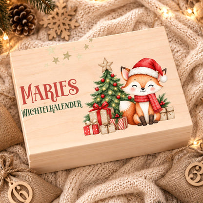 Adventskalender zum Befüllen mit 24 Jutesäckchen | Holzkiste Kinder personalisiert | Weihnachten Adventsdeko Box Mädchen Prinzessin Geschenk
