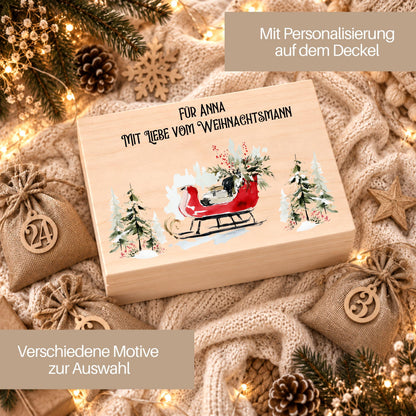 Adventskalender zum Befüllen mit 24 Jutesäckchen | Holzkiste Kinder personalisiert | Weihnachten Adventsdeko Box Mädchen Prinzessin Geschenk