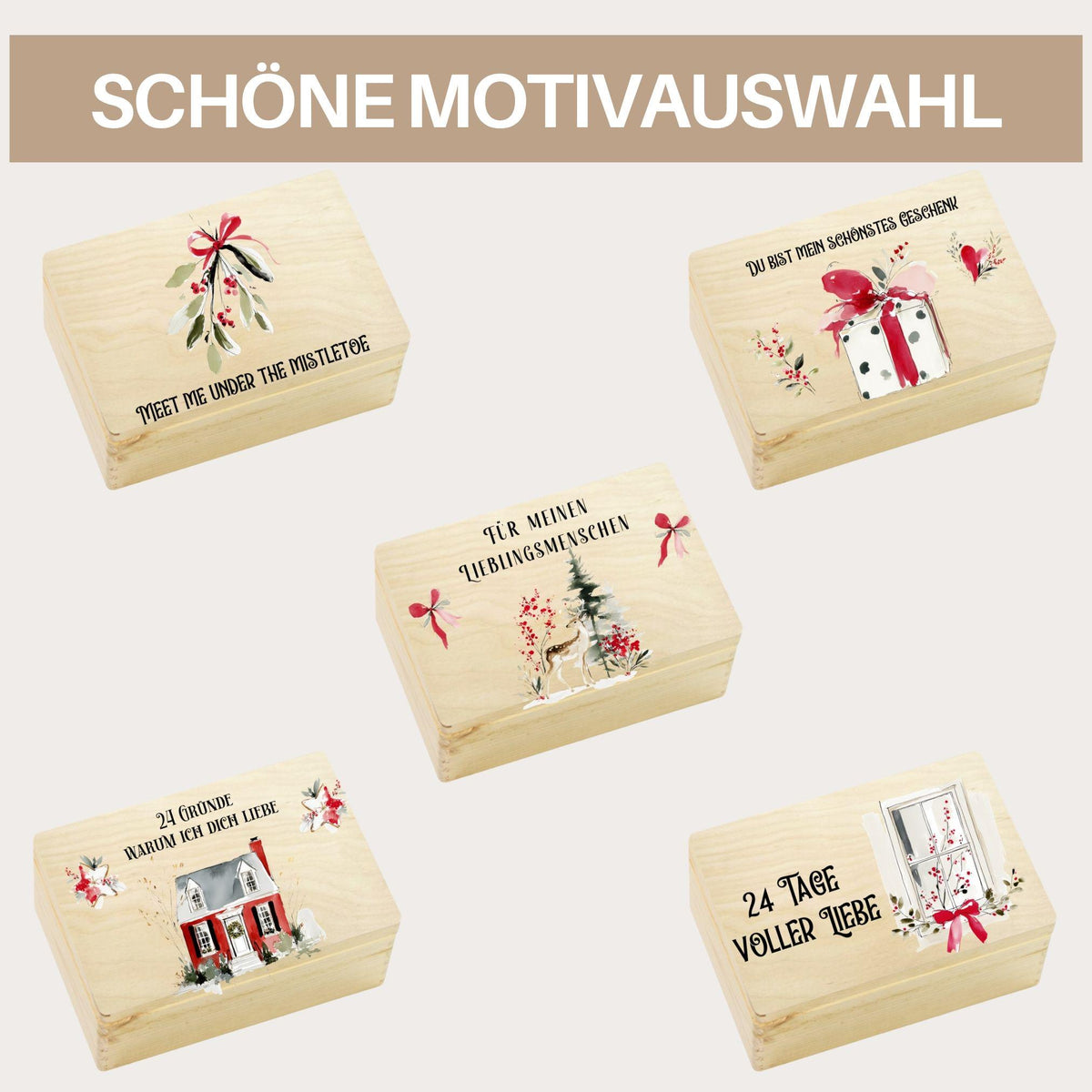 Adventskalender für Paare personalisiert | Holzbox zum Befüllen mit 24 Jutesäckchen und Holzzahlen | Geschenk für Partner mit Wunschtext