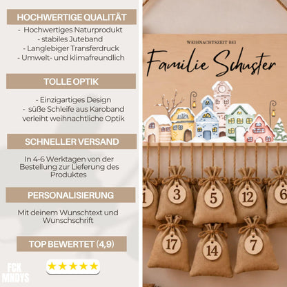Personalisierter Adventskalender mit Namen zum Befüllen für Familien, Kalender Weihnachtsmotive für Eltern Mädchen Jungen Kinder Advent