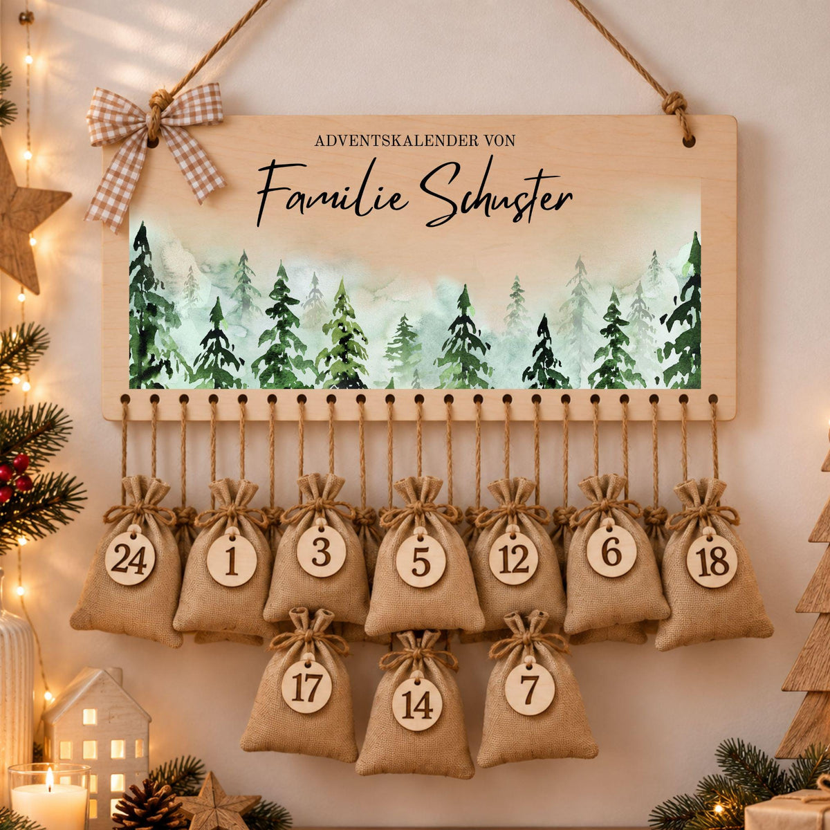 Personalisierter Adventskalender mit Namen zum Befüllen für Familien, Kalender Weihnachtsmotive für Eltern Mädchen Jungen Kinder Advent