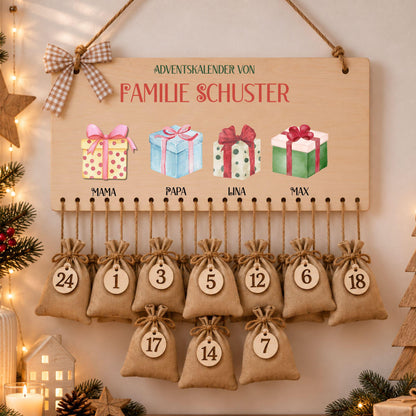 Personalisierter Adventskalender mit Namen zum Befüllen für Familien, Kalender Weihnachtsmotive für Eltern Mädchen Jungen Kinder Advent
