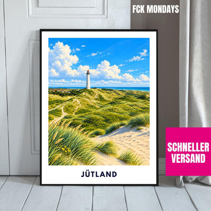 Jütland Poster Dänemark | Lyngvig Fyr Leuchtturm | Ringkøbing Fjord & Nordsee Dünen | Hvide Sande Küsten Wandbild