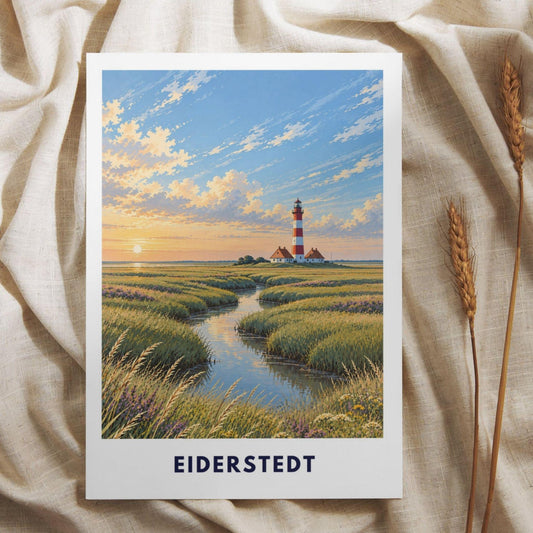 Eiderstedt Poster St. Peter-Ording | Westerhever Leuchtturm Illustration | Nordsee Wandbild | Nordfriesland Küstendeko Strand Meer Print