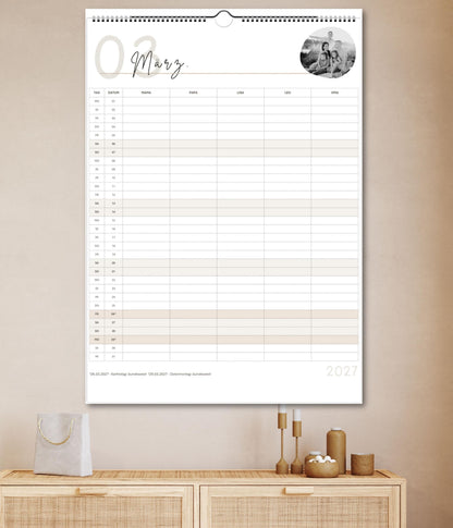 Familienplaner 2026 - 2027 personalisierbar | Familienkalender mit Foto | A3 Wandkalender 3-4-5 Spalten | Startmonat wählbar minimalistisch