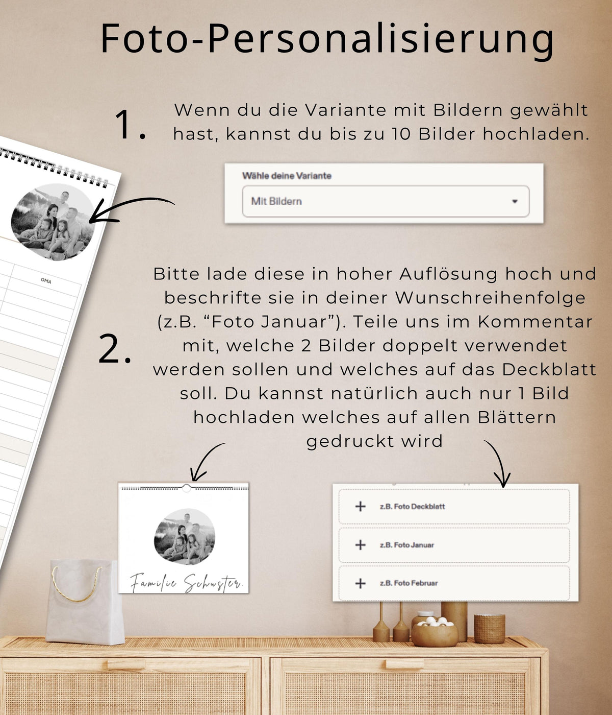 Familienplaner 2026 - 2027 personalisierbar | Familienkalender mit Foto | A3 Wandkalender 3-4-5 Spalten | Startmonat wählbar minimalistisch
